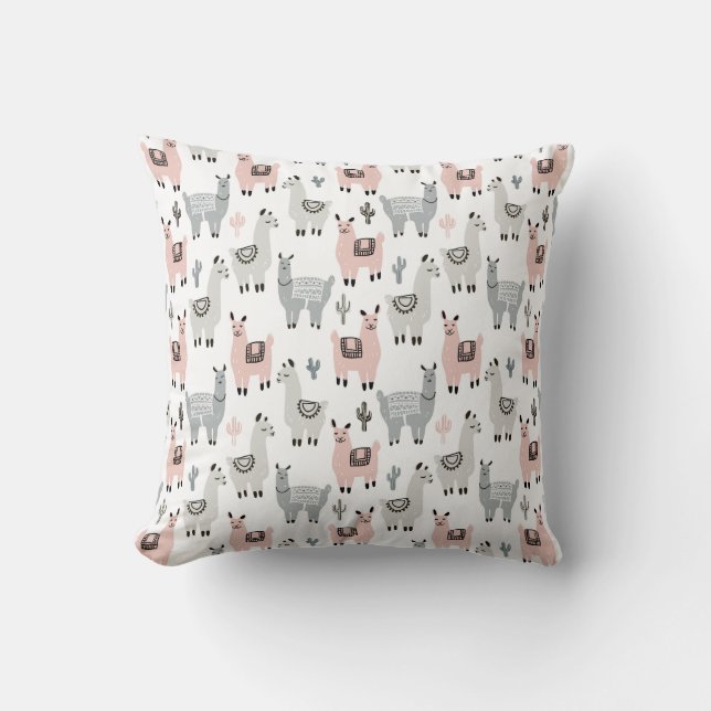 Smiling Llamas Pattern Throw Pillow (Front)