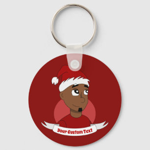 Smiling man Christmas cartoon Keychain