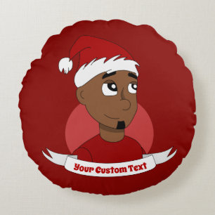 Smiling man Christmas cartoon Round Pillow