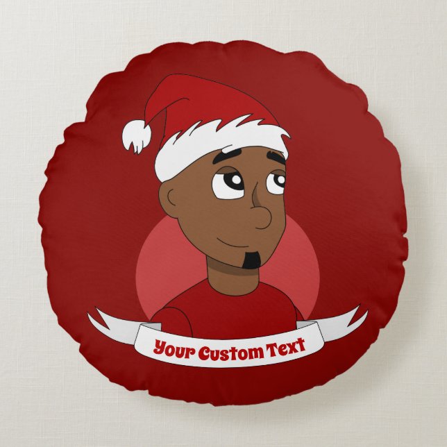 Smiling man Christmas cartoon Round Pillow (Front)