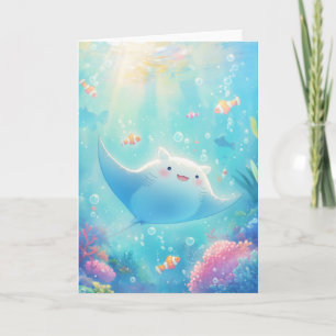 Smiling Manta Ray in Coral Paradise Card