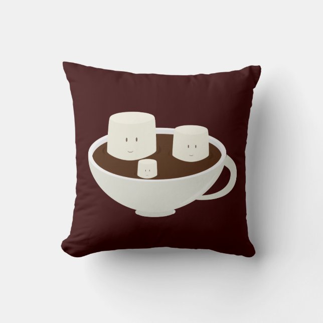 Smiling marshmallows in hot chocolate throw pillow (Front)