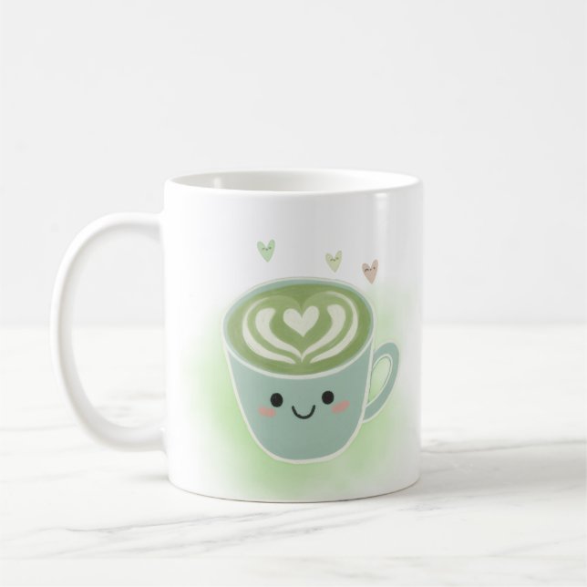 Smiling Matcha Latte Heart Mug (Gauche)