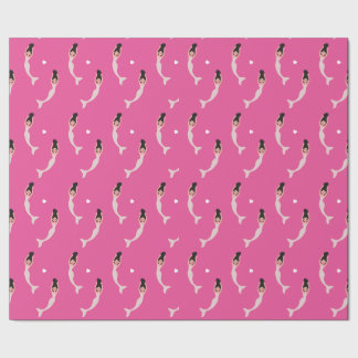 Smiling Mermaid with Heart pattern Wrapping Paper