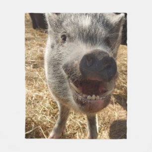 Smiling Mini Pig Fleece Blanket, Medium Blanket