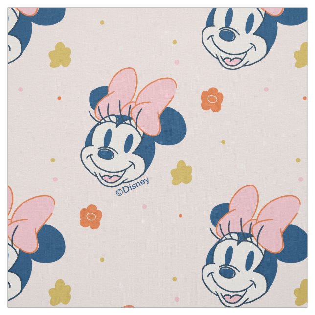 Smiling Minnie Mouse Floral Pattern Fabric (Swatch)