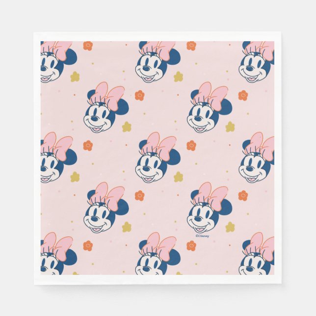 Smiling Minnie Mouse Floral Pattern Napkin (Front)