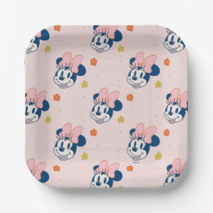 Smiling Minnie Mouse Floral Pattern Paper Plate