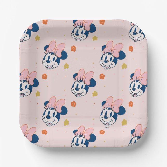 Smiling Minnie Mouse Floral Pattern Paper Plate (Front)