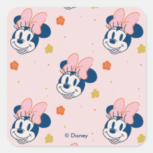 Smiling Minnie Mouse Floral Pattern Square Sticker