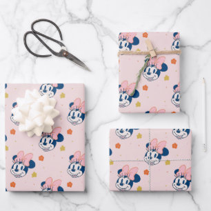 Smiling Minnie Mouse Floral Pattern Wrapping Paper Sheet