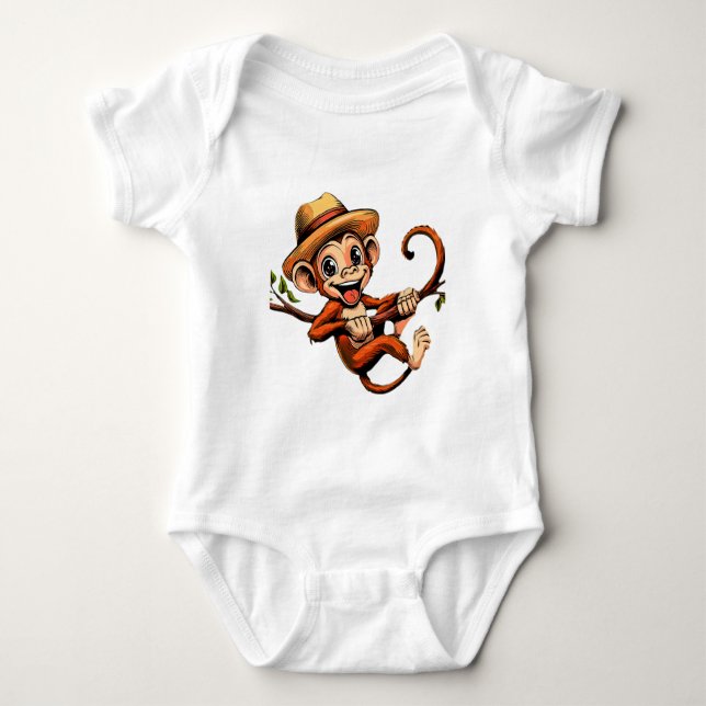 Smiling monkey on a branch baby bodysuit (Front)