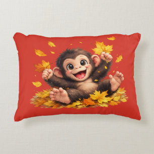 Smiling Monkey with Big Eyes Playful Tropical Accent Pillow