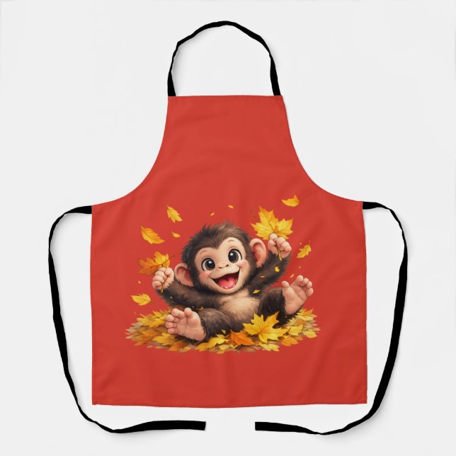 Smiling Monkey with Big Eyes Playful Tropical  Apron (Front)