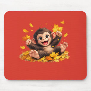 Smiling Monkey with Big Eyes Playful Tropical  Mouse Pad