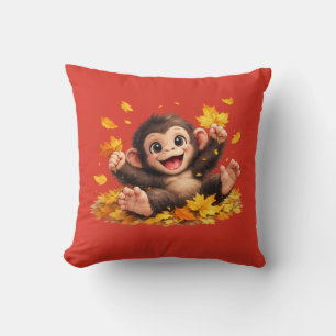 Smiling Monkey with Big Eyes Playful Tropical Throw Pillow