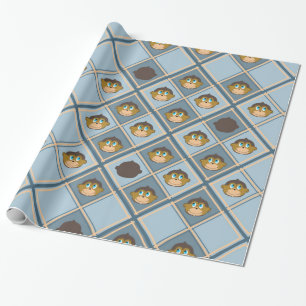 Smiling monkeys pattern, boy, blue wrapping paper
