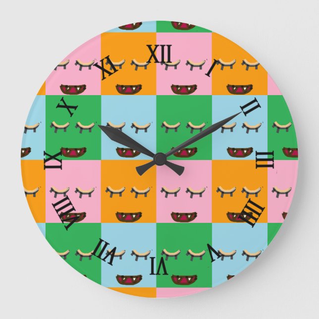 Smiling monster block faces large clock (Front)