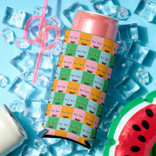 Smiling monster block faces seltzer can cooler