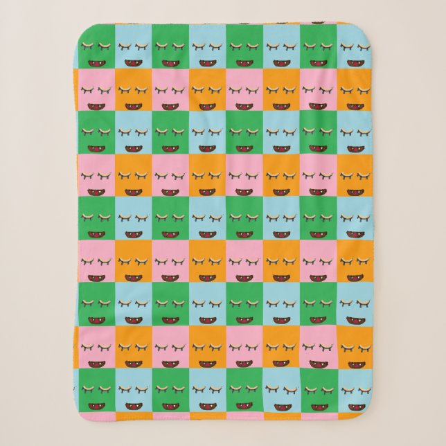 Smiling monster block faces sherpa blanket (Front)