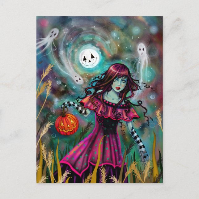 Smiling Moon Halloween Fantasy Art by Molly H Postcard (Front)