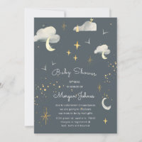 smiling moon stars Baby Shower by mail invitation