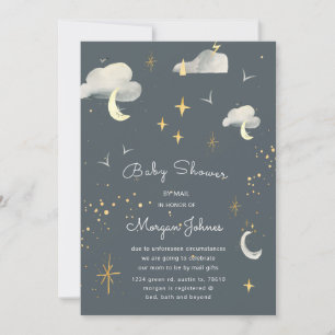 smiling moon stars Baby Shower by mail invitation