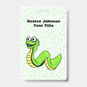 Smiling Neon Green Snake big Eyes Polka Dots Badge