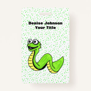 Smiling Neon Green Snake big Eyes Polka Dots Badge