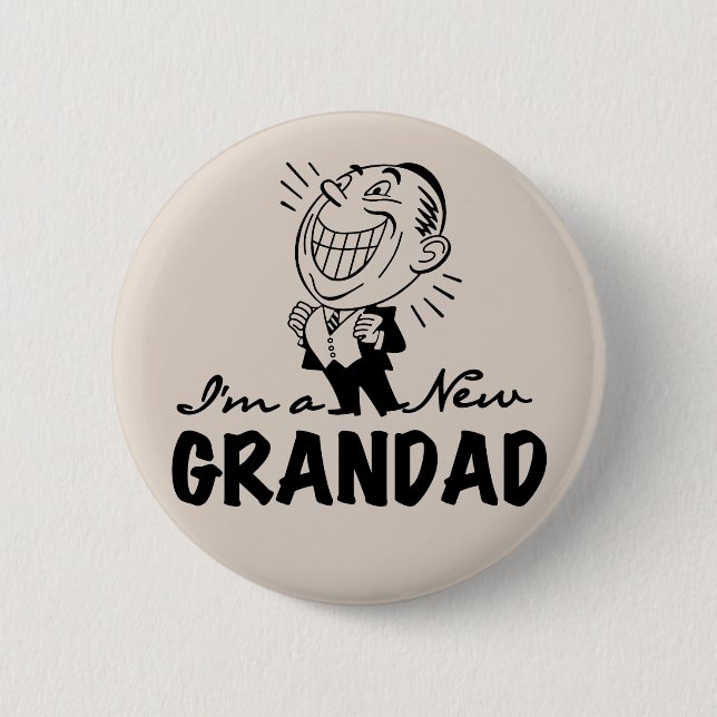 Smiling New Grandad T-shirts and Gifts 2 Inch Round Button (Front)