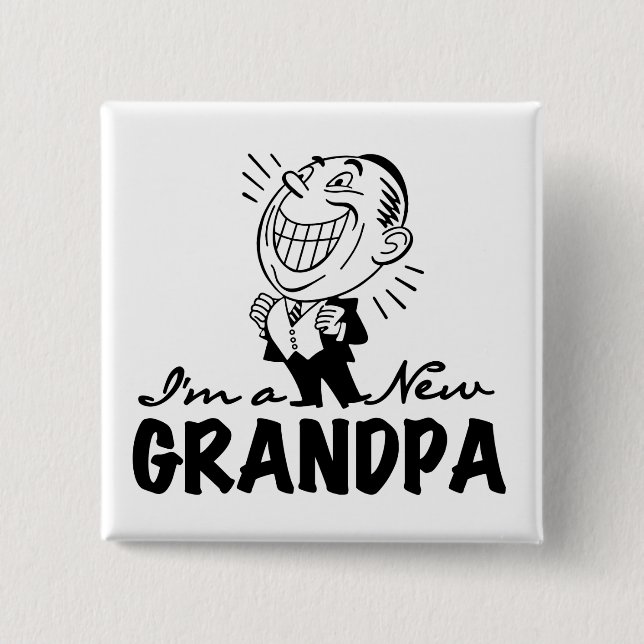Smiling New Grandpa T-shirts and Gifts 2 Inch Square Button (Front)