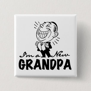Smiling New Grandpa T-shirts and Gifts 2 Inch Square Button