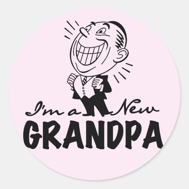 Smiling New Grandpa T-shirts and Gifts Classic Round Sticker (Front)