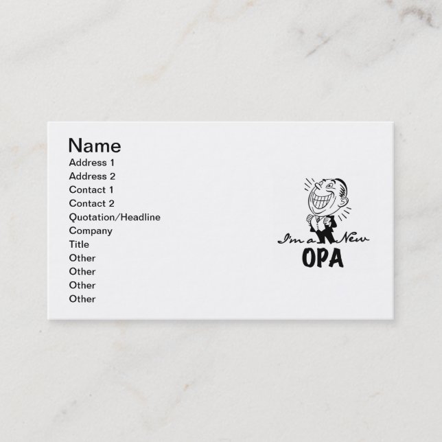 Smiling New Opa T-shirts and Gifts Business Card (Front)