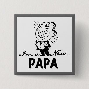 Smiling New Papa T-shirts and Gifts 2 Inch Square Button