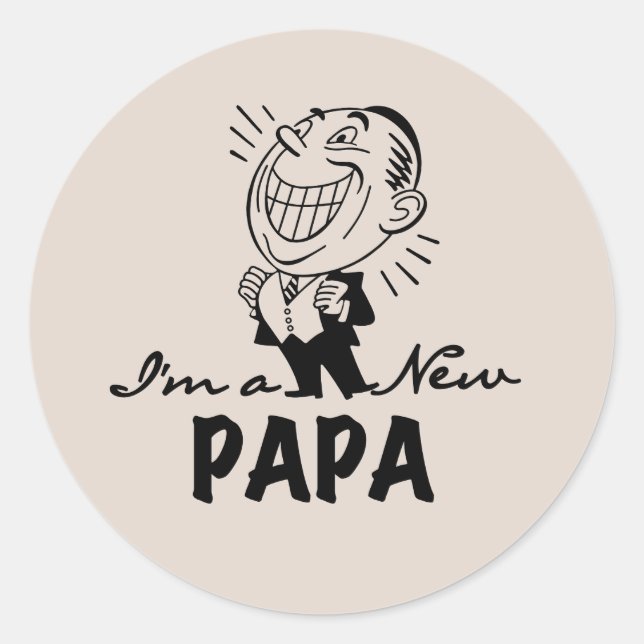 Smiling New Papa T-shirts and Gifts Classic Round Sticker (Front)