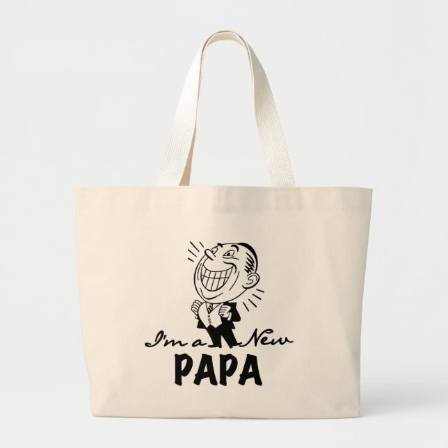 Smiling New Papa T-shirts and Gifts Large Tote Bag (Front)