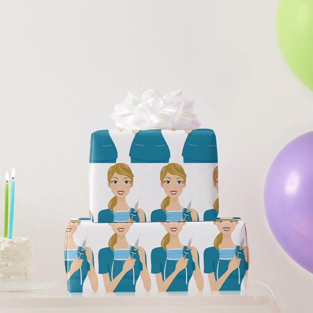 Smiling Nurse with Syringe  Wrapping Paper (Creator Uploaded)