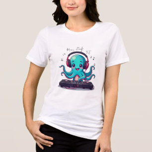 Smiling Octopus DJ, Happy Music Jungle T-Shirt Tri-Blend Shirt