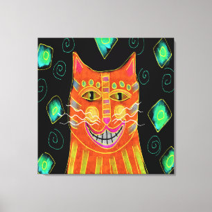 Smiling Orange Cat Abstract Painting Canvas Print