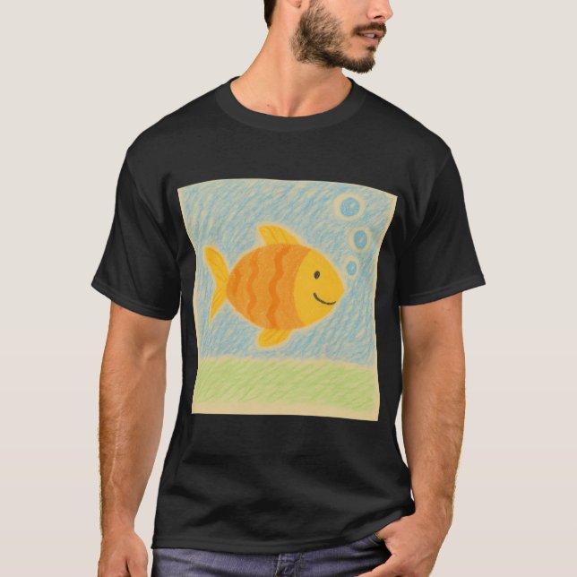 Smiling Orange Fish with Bubbles T-Shirt (Front)