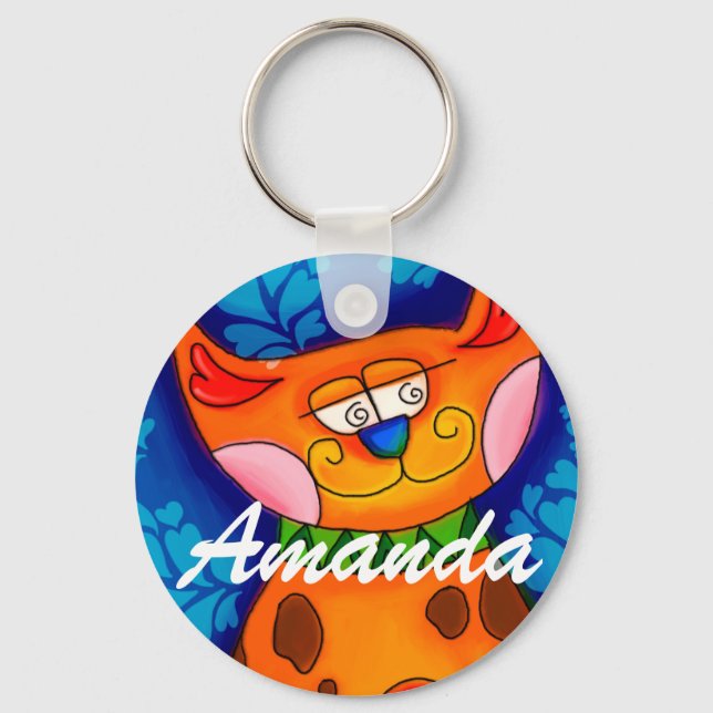 Smiling Orange Tabby Cat Keychain (Front)