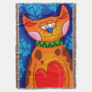 Smiling Orange Tabby Cat Throw Blanket