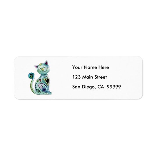Smiling Painted Cat with Hearts Return Address Label