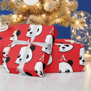 Smiling Panda Face Wrapping Paper – Cute Monogram