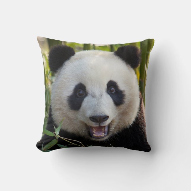 Smiling Panda Portrait Throw Pillow (Front)