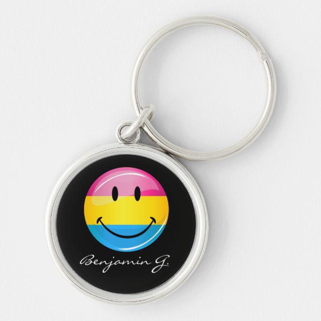 Smiling Pansexual Pride Flag Keychain (Front)