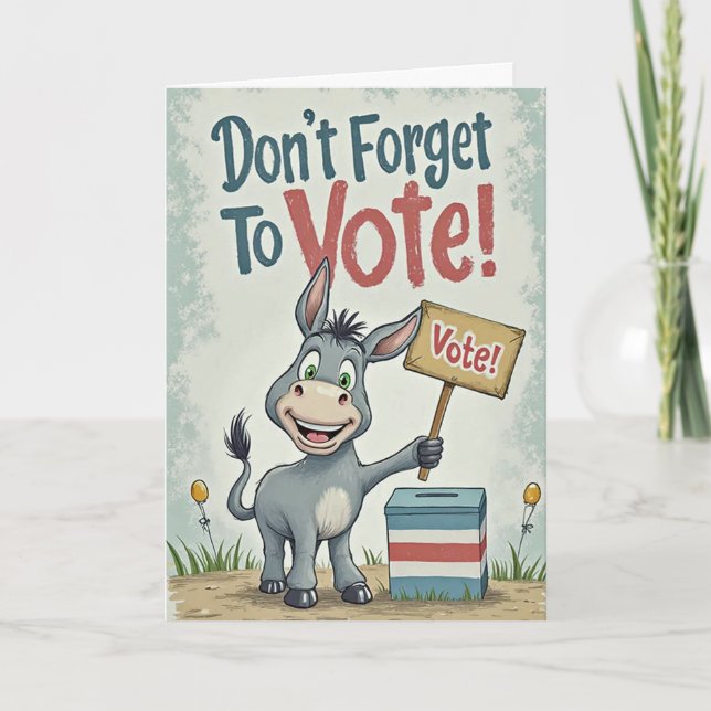 Smiling Patriotic Donkey Vote Reminder Card (Front)