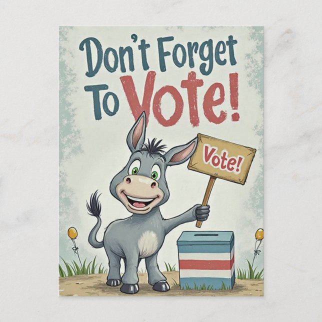 Smiling Patriotic Donkey Vote Reminder Postcard (Front)