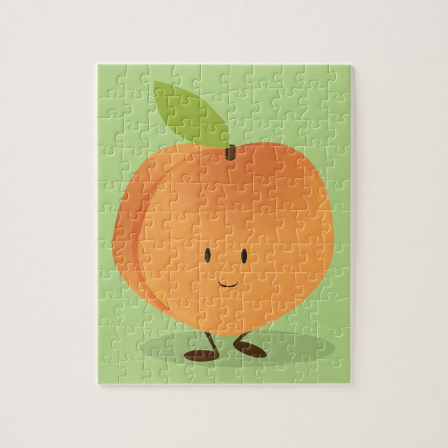 Smiling Peach Fruit Cartoon Character Fun Food Jigsaw Puzzle (Vertical)